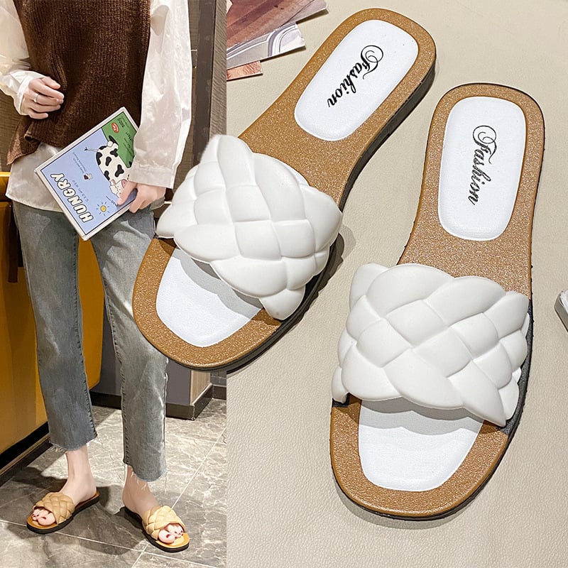 Slippers Women Summer Cross border E-commerce Popular One word slippers Fried Dough Twists fashion Roman style wear soft bottom