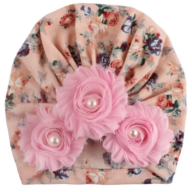 Amazon New Baby Soft Printed Children's Cap Sunflower Pearl Headgear Hats