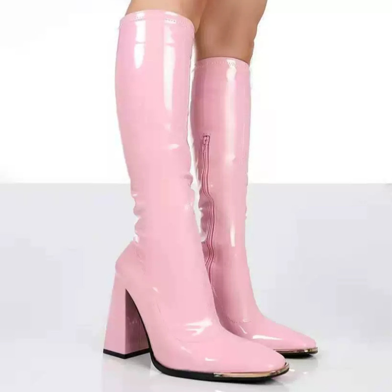 Mstacchi Women Mid-Calf Boots Sexy Solid Color Leather Folds Boots Pointed Toe Thin Heels Stiletto Party Shoes Large Size 34-45