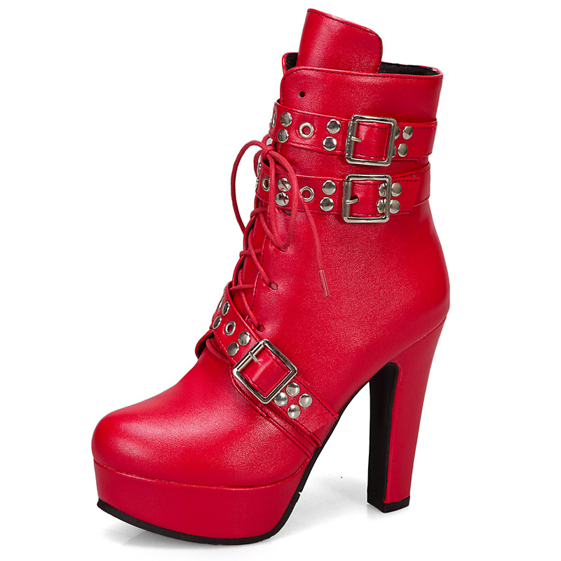 New spring Winter Women Pumps Boots Lace-up European Ladies shoes PU high heels Boots