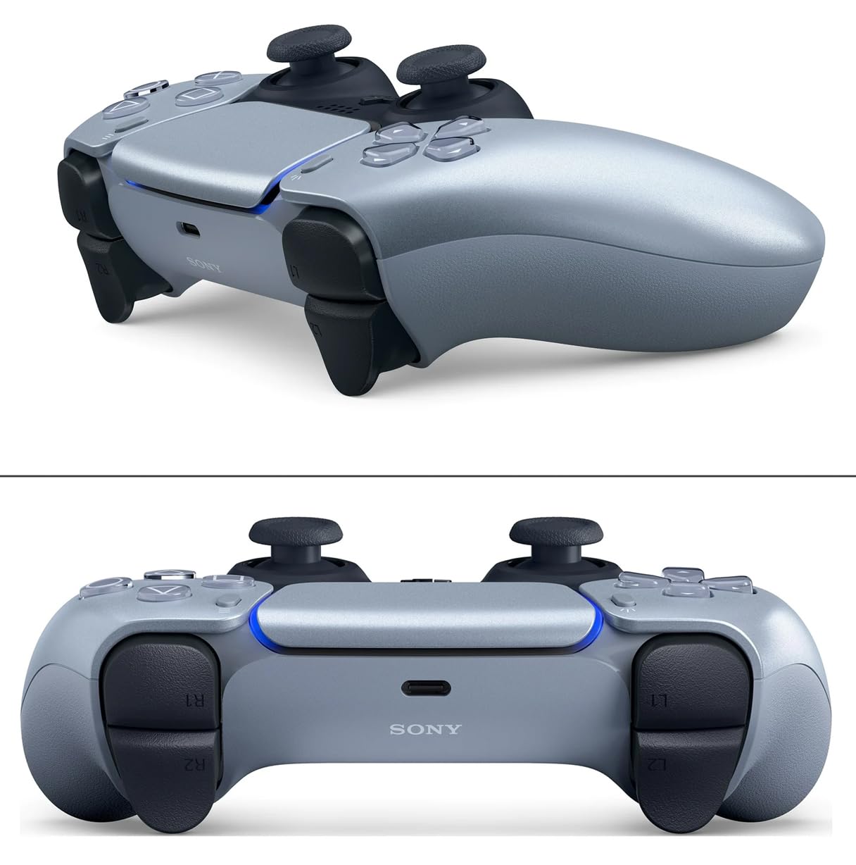 PremGear DualSense Wireless Controller (Sterling Silver) Compatible with PlayStation 5 (PS5) Bundled ThumbSticks (2 pack: 1 High-Rise, 1 Mid-Rise), 6f