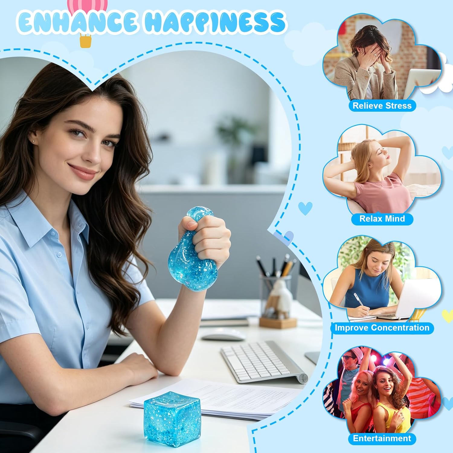 Nice Ice Cube Sensory Squeeze, Ice Cube Squishy Stress Balls for Adults Slow Rise Squishies with Solid Squish Soft Fidgets Malt Sugar Squishy for Anxi