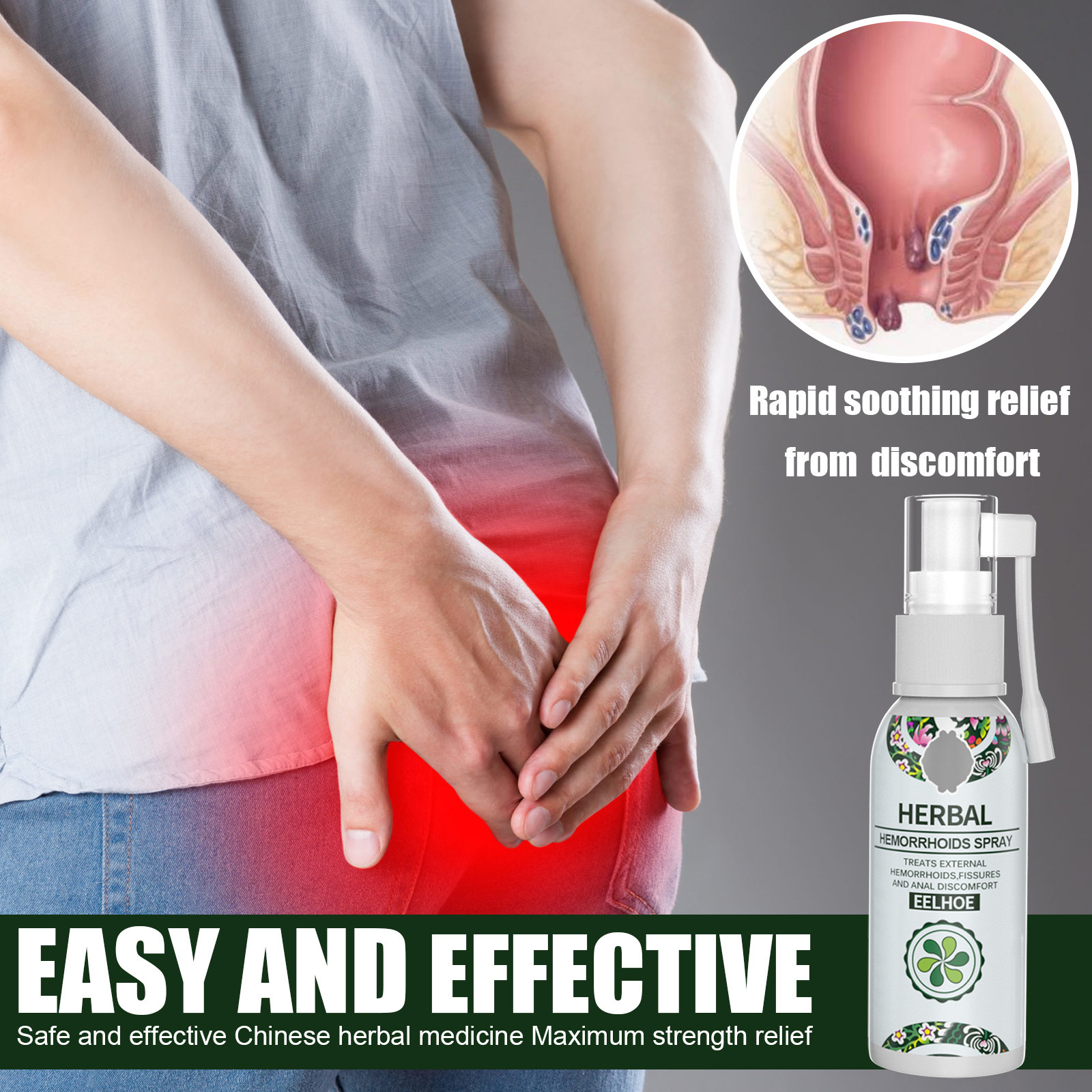 Natural Herbal Anti-Swelling Hemorrhoids Meatball Hemorrhoid Spray Mixed Internal and External Anal Soothing Spray 1pc