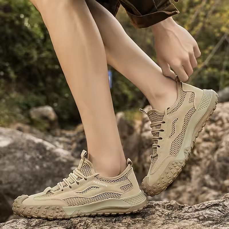 New Men's Casual Shoes Outdoor Mesh Hiking Shoes Summer Breathable Sports Running Shoes Non-slip Hard-Wearing Work Footwear