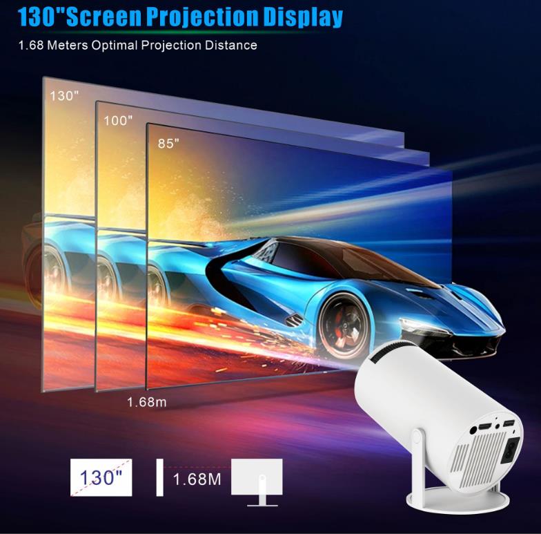 Android 11 4K Projector WiFi6 HY300 Allwinner h713 200ANSI BT5.0 1280*720P Dual wifi Home Theater Outdoor portable white