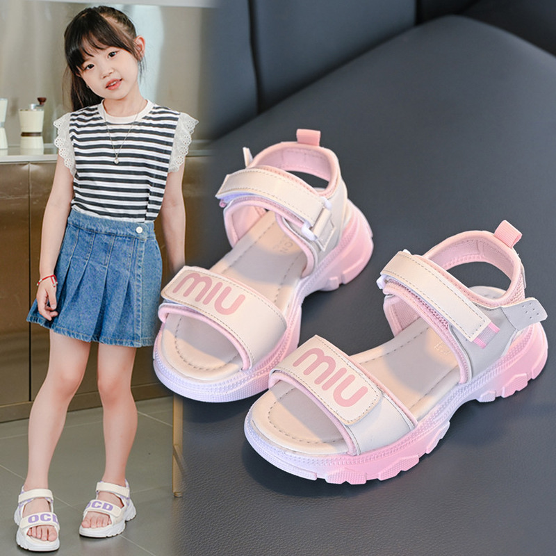 1 pair of Stylish Pink Princess Children's Sandals 2025 New Soft Bottom Sports Beach Shoes Summer Medium Large Children's Shoes