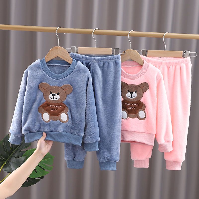 lint Children's Winter Suits Children's Boys And Girls Fashion Fleece Thickened Warm 2-piece Set