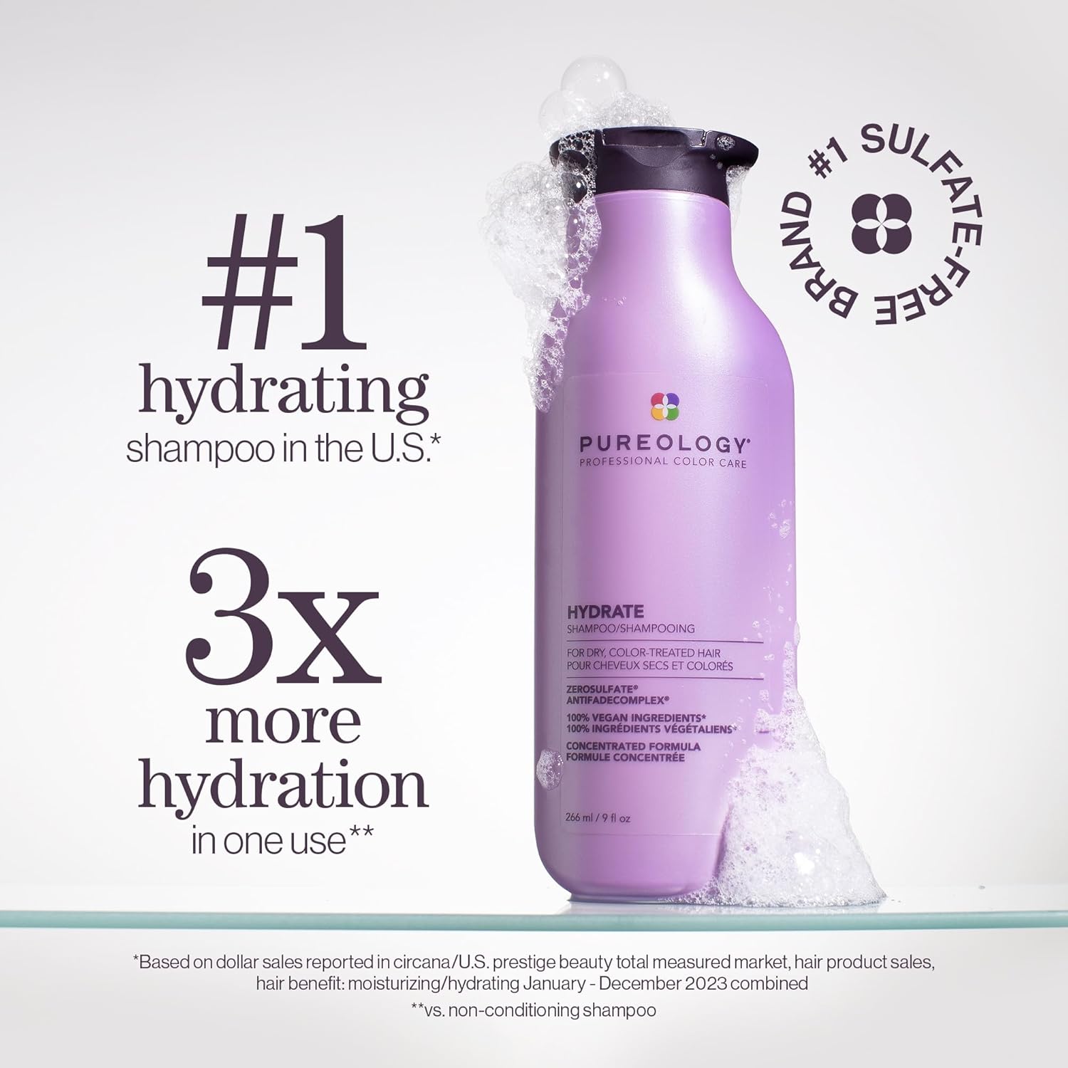 Pureology Hydrate Moisturizing Shampoo & Conditioner Set - For Medium to Thick Dry and Color Treated Hair, Softens and Deeply Hydrates, Sulfate-Free