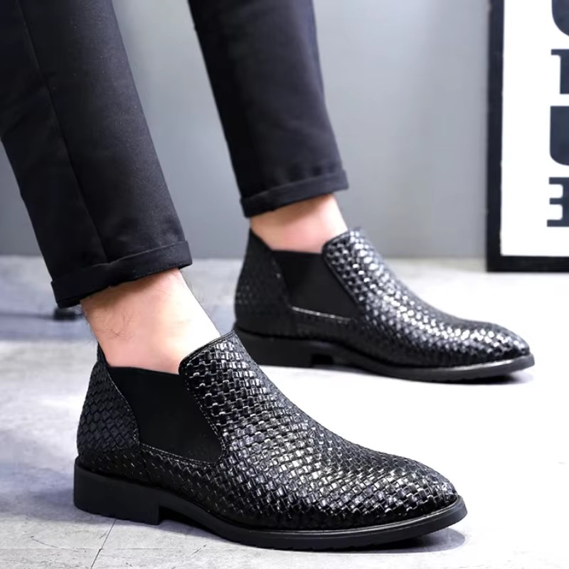Mens Fashion Martin Boots Slip On 2023 Genuine Leather Ankle Dress Boot Mens Casual Shoes Work Boots Luxury Brand