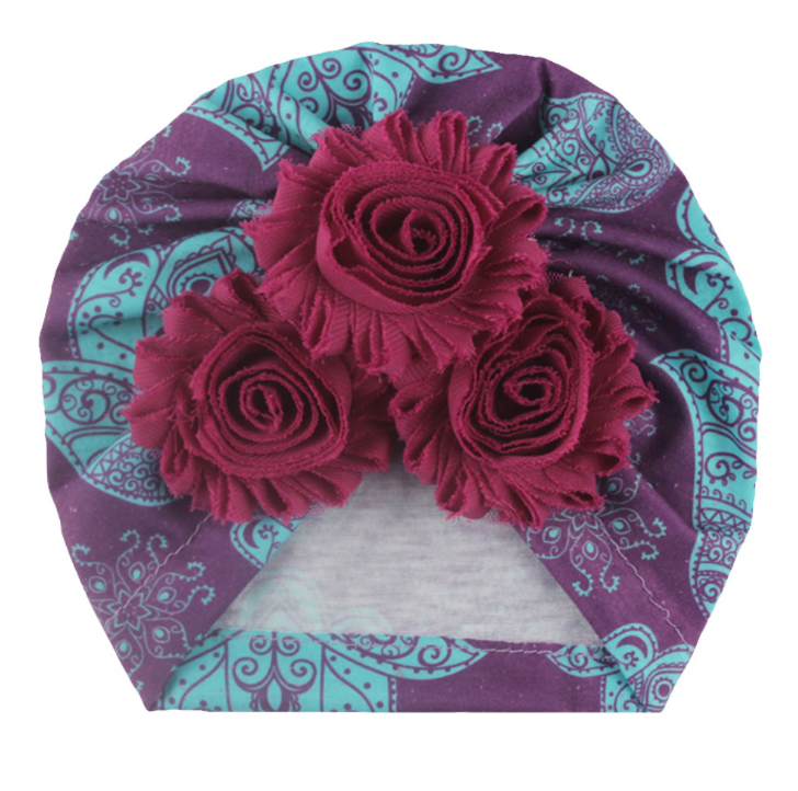 New baby accessories children's printed cap baby solid color flower Pullover hat