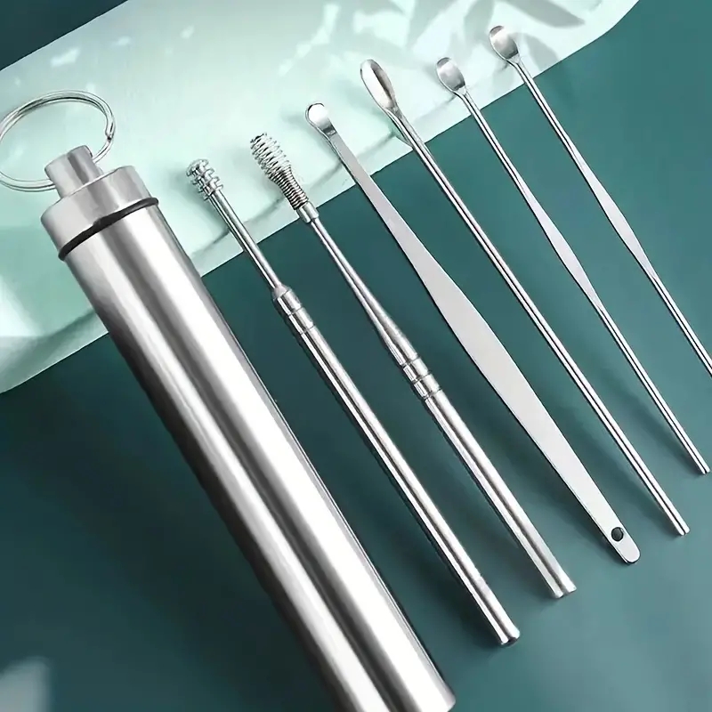 6Pcs/Set Stainless Steel Spiral Ear Pick Spoon Ear Wax Removal Cleaner Multifunction Portable Ear Pick Ear Care Beauty Tools &
