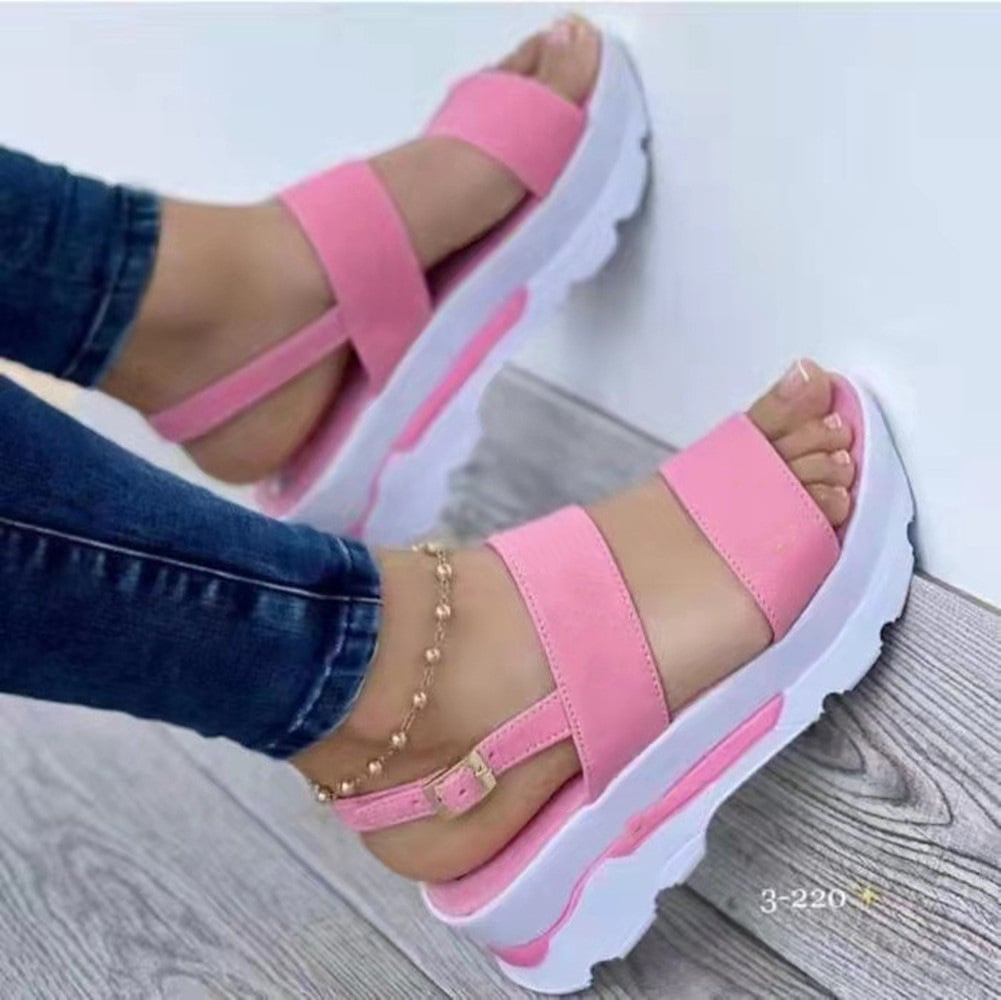 Women's Platform Open Toe Sandals Solid ColorAnkle Buckle Strap Non Slip Shoes Casual OutdoorSandals