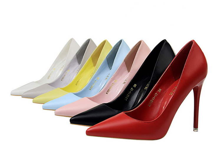 Fashion Women Heels 7.5cm Pu Leather Shoes Woman Pumps Sexy High Heels Pointed Party Shoes Female Stiletto Plus Size 43