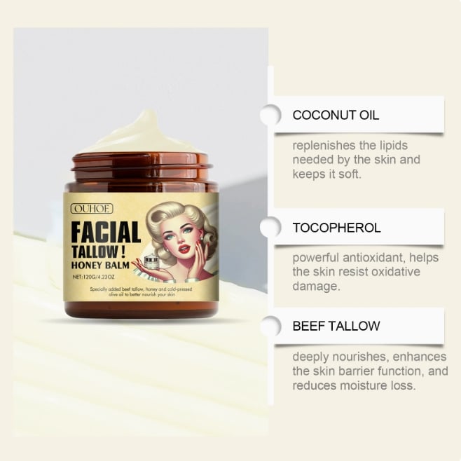 Beef Tallow Face Cream Lasting Moisturizing Soothing Repair Damaged Skin Increase Facial Elasticity Nourishing Smooth Skin Care