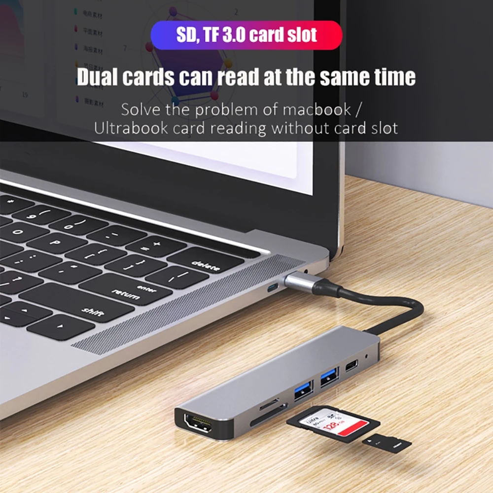 USB C HUB 4K 30Hz Type C to HDMI-compatible PD 87W USB Splitter USB Adapter For Macbook Air Pro USB3.0 HUB TF SD Multi Converter