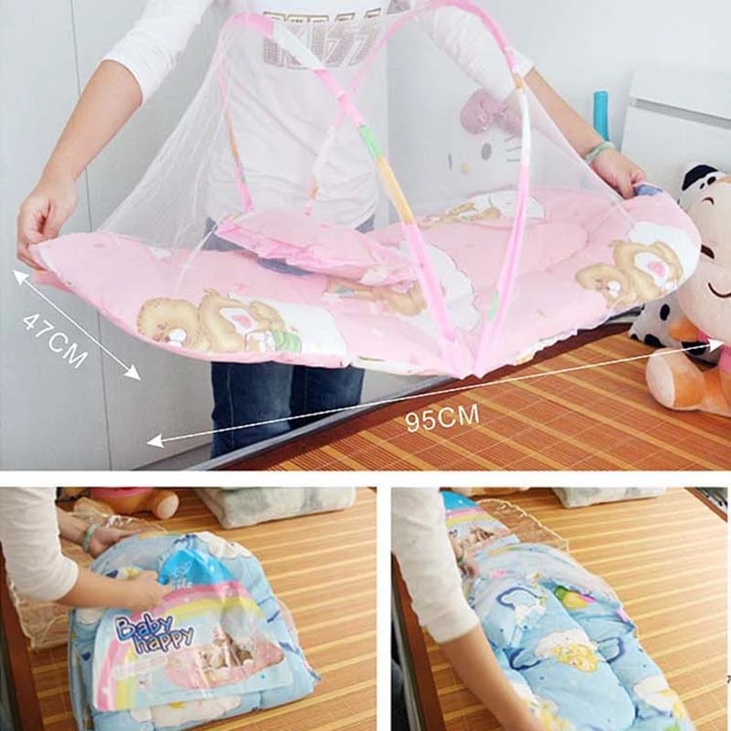 Portable Baby Netting Bedding Crib Mat Pad Cover Foldable Baby Mosquito Nets Tent Bed Mattress Pillow Suit for 0-1 Years