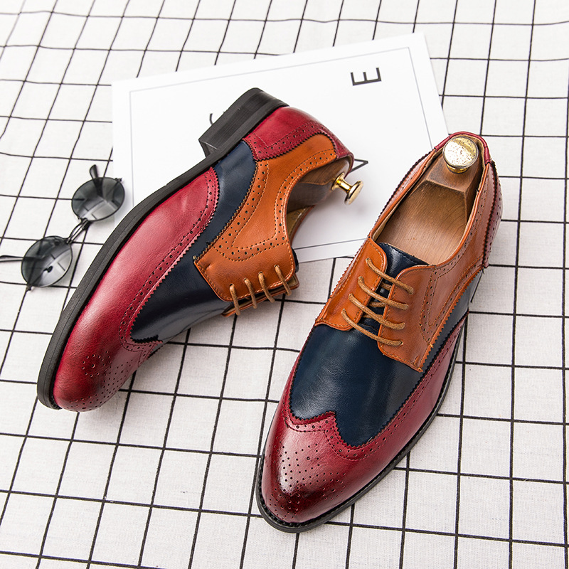New Men Dress Shoes Leather Comfortable Men Business Shoes Mixed Colors Men's Brock Shoes Breathable Non-slip Men's Shoes