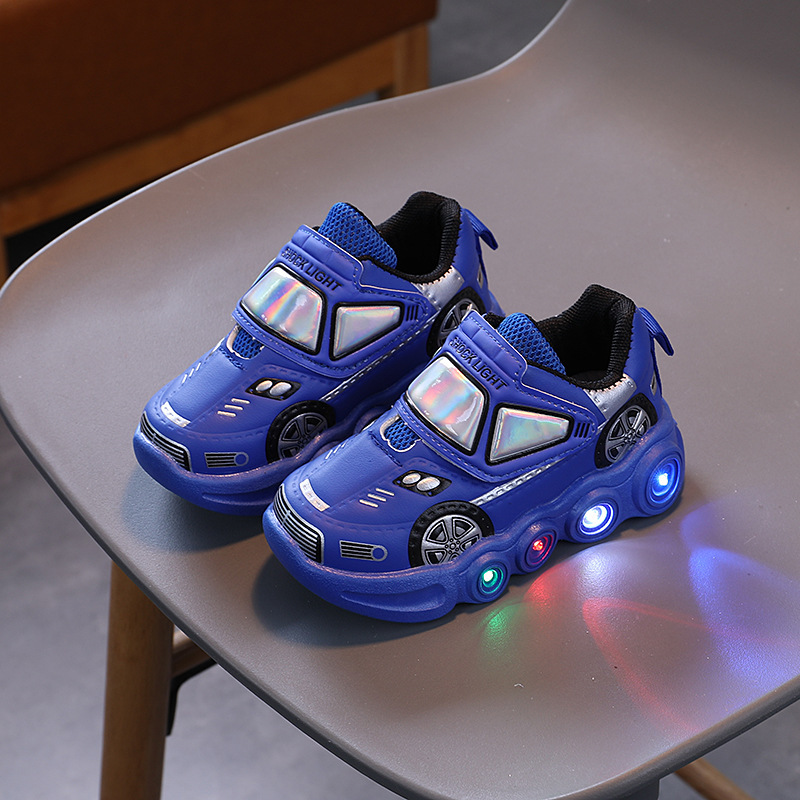 Autumn LED Light Shoes for Baby Boys Cartoon Car Children's Sports Shoes Wear Resistant Anti Slip Fashion Girls Sneakers