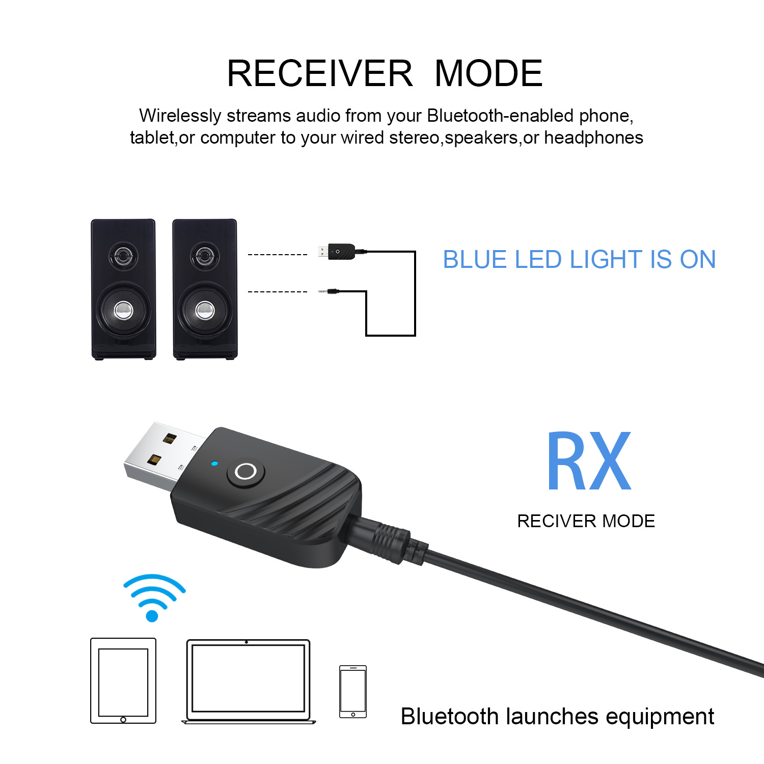 USB Bluetooth 5.0 Transmitter Receiver 3 In 1 Adapter 3.5mm AUX Plug And Play For TV PC Headphones Home Stereo Car HIFI Audio