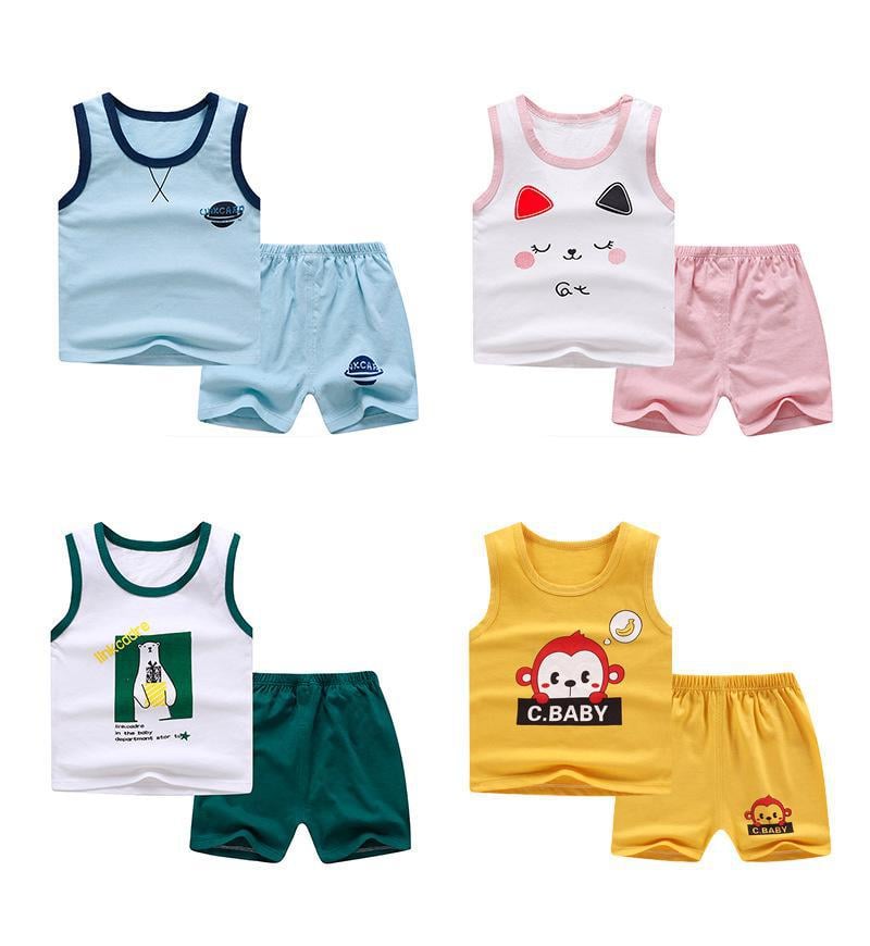 Children's Vest Suit 1-6 Years Old Kids Clothes Girls Pink Dinosaur Suit Summer Sleeveless T Shirt shorts Boys Tracksuit Outfits