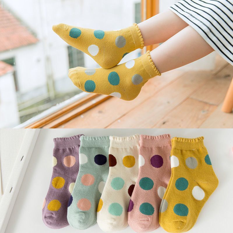 5 Pairs/batch Of Children's Socks Cute Children's Cotton Socks Baby Girls' Socks 1-12 Years Old Autumn And Winter Miaoyutong