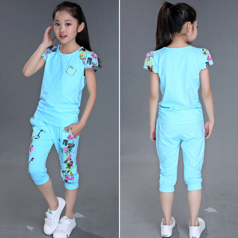 Girls' summer clothes new short-sleeved middle-aged children's summer Western-style children's casual sports suit