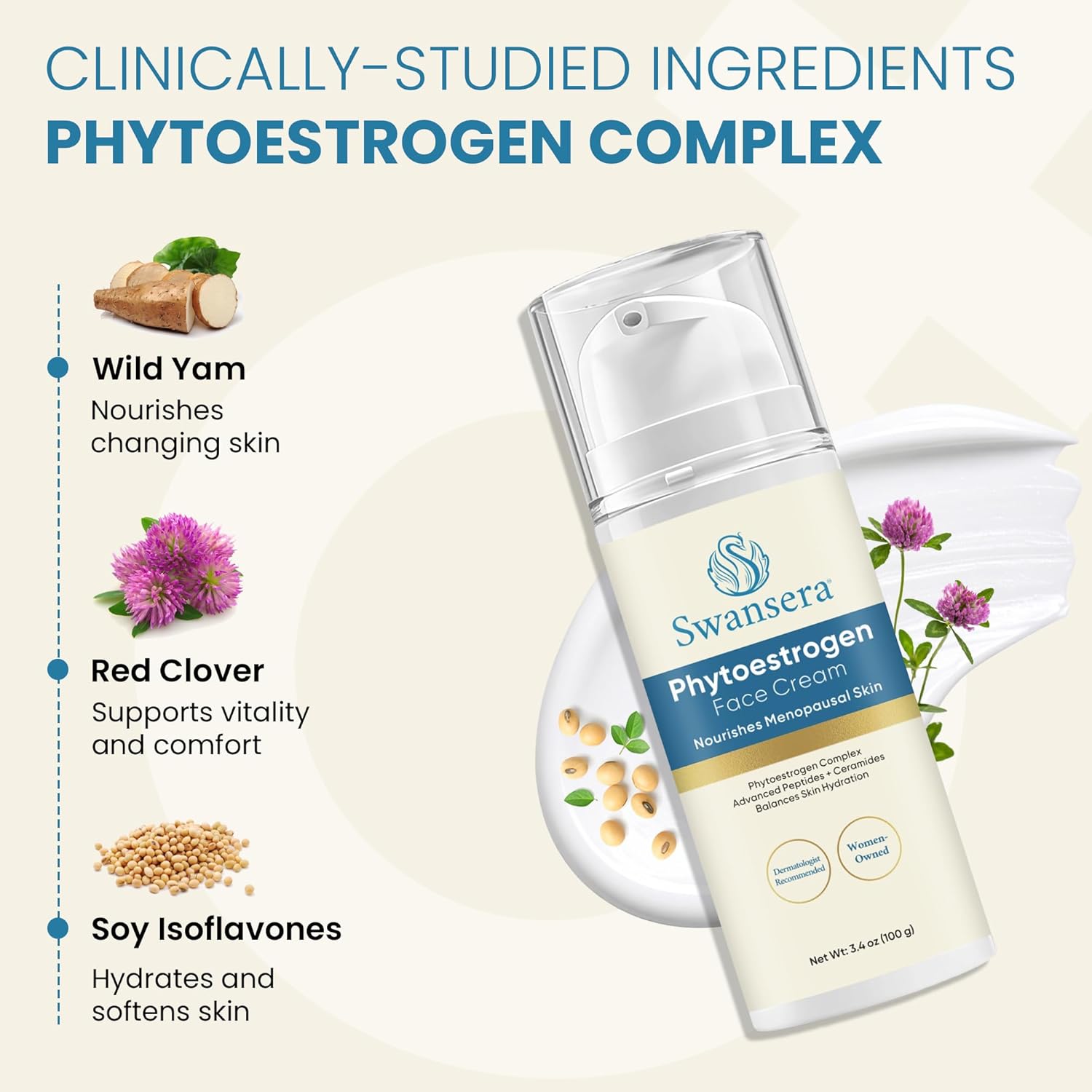 Phyto Estrogen Face Cream for Women – Hydrating Moisturizer, Plant-Based Estrogen Cream with Wild Yam, Bakuchiol, Peptides & Ceramides – Anti Aging Fa