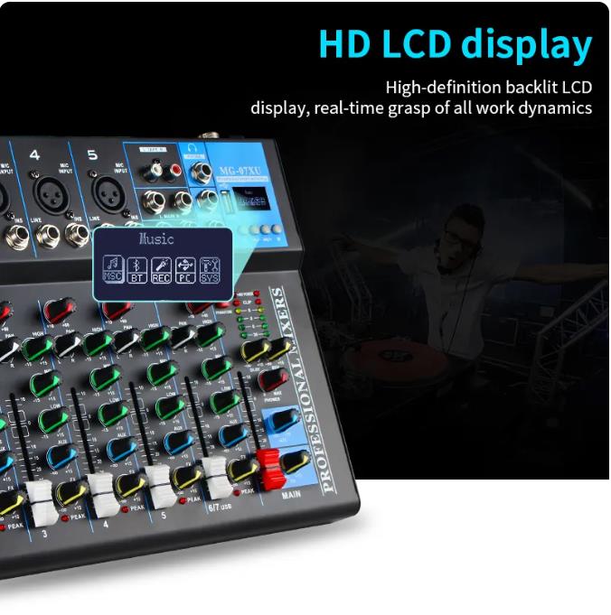 Mixer Audio 7 Channel Sound Mixing Console Bluetooth USB Record Computer 48V MG-07 Professional 7-Channel Audio Mixer