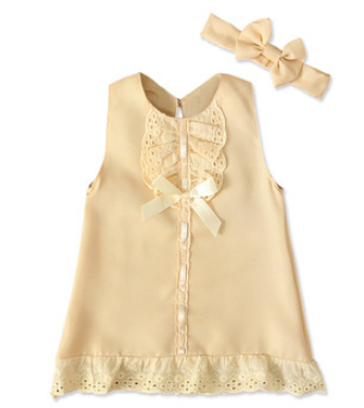 Summer two piece sleeveless bow skirt children's dress