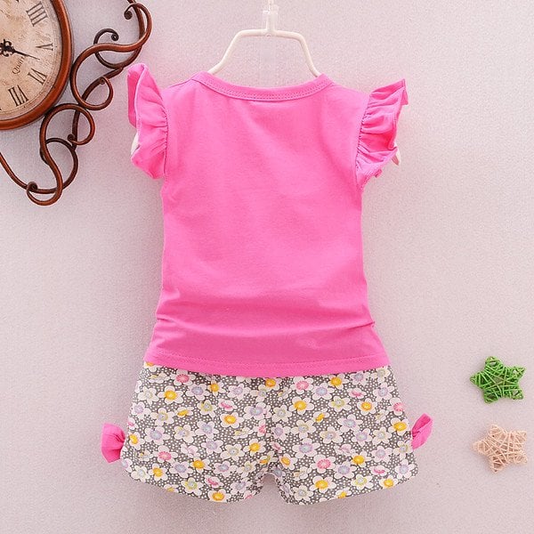 Ones girls summer flying sleeves lollipop t-shirt clothing set Korean baby kids cotton suit