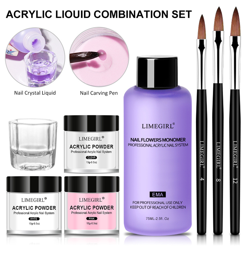 Acrylic Nail Art Professional Set Glitter Full Set Nail Art Nail Art Liquid Decoration Crystal Brush Beginner Tips Professional