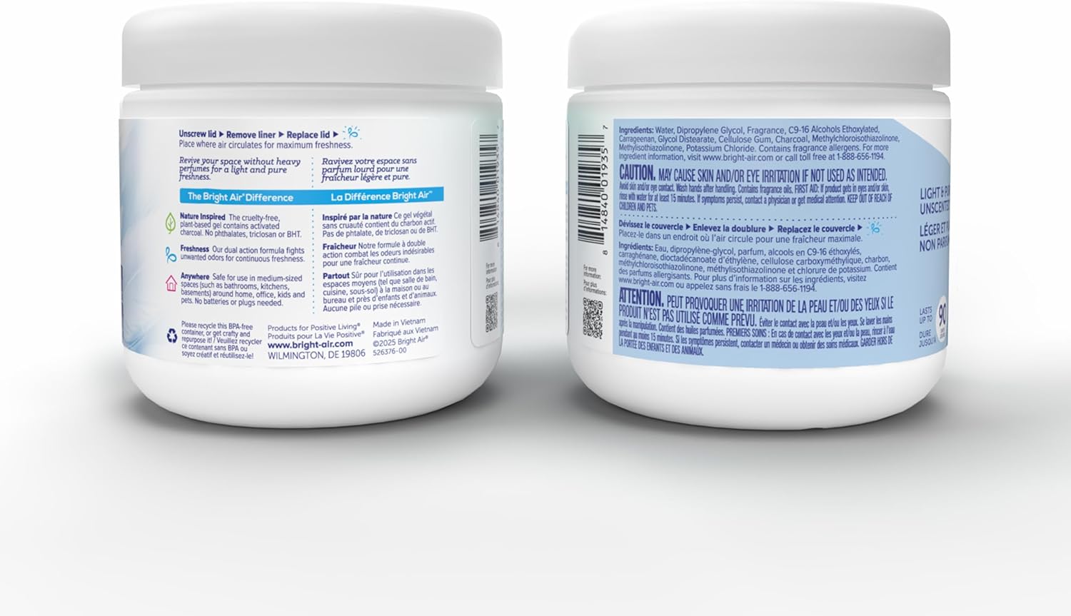 Bright Air 14 oz Odor Eliminator Gel, Light & Pure Unscented, Case of 6, Lasts up to 90 Days