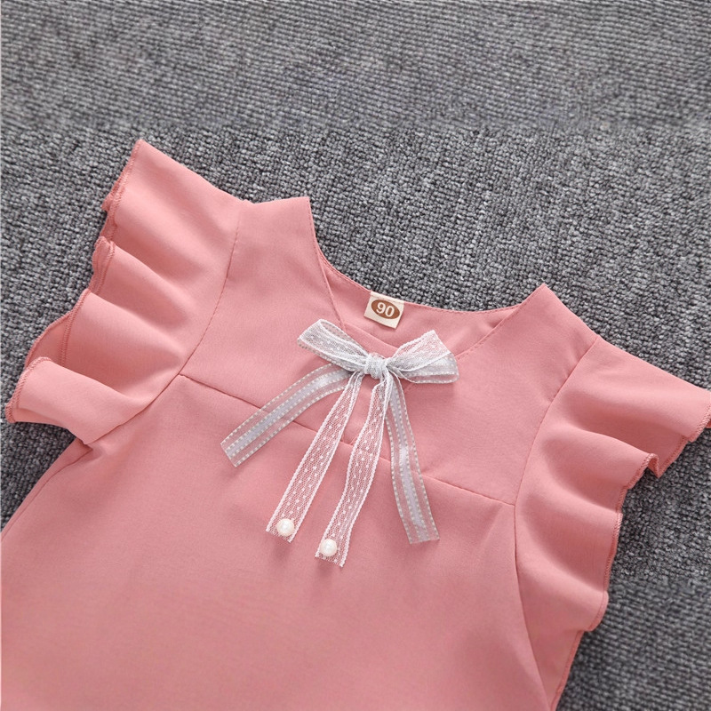 Toddler Girl's Solid Color Outfit 2pcs Flutter Sleeve Top & Shorts Set Kid's Clothes Infant Girl's Clothes for Daily/Holiday