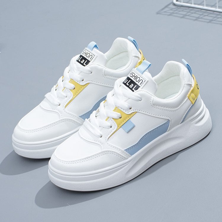 2024 White Thick Platform Sneakers Women Girls Pu Leather Casual Loafers Flats Shoes Walking Sports Vulcanized Rubber Sole Shoes