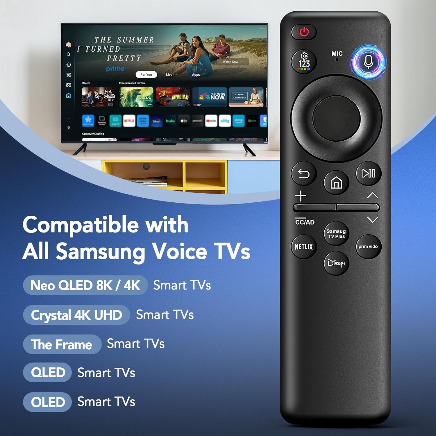 BN59-01432A TM2360E Rechargeable Voice Remote for Samsung Smart TVs, Replacement for All –2025 Samsung TV Remote Control with Solar Charging and Voice