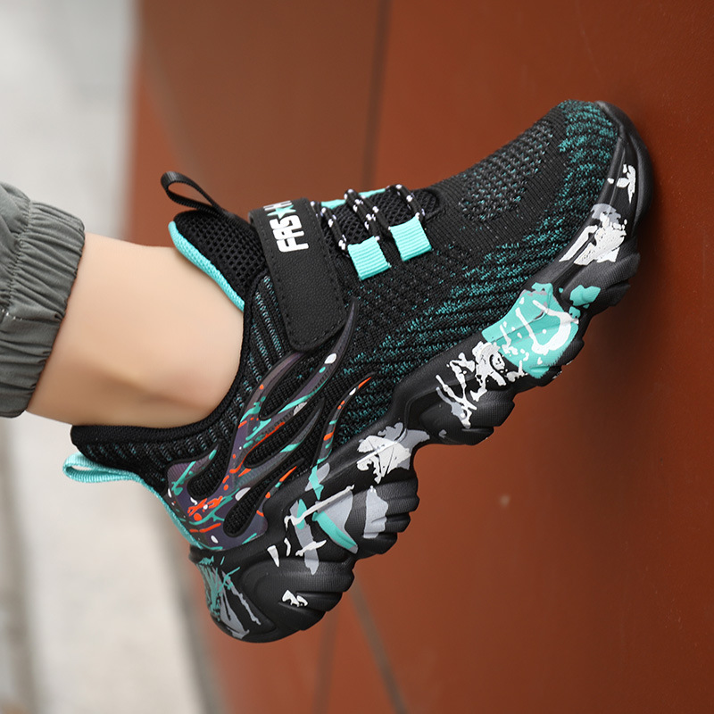 Boys' Sports Shoes Spring and Autumn Mesh Breathable Middle Big Boys' Soft Sole Anti slip Children's Running Shoe