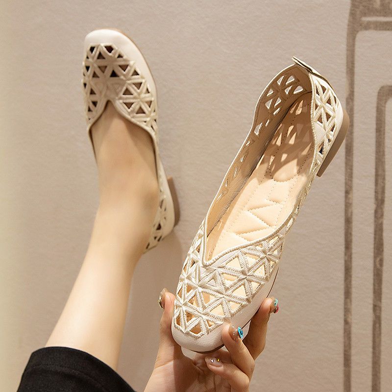 Women's Summer Square Toe Multifunctional Casual Hollow Flat Shoes, Comfortable and Lightweight Sandals