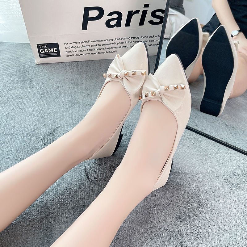 Pointed Toe with Bow Women's Flat Shoes Black Office Ladies Footwear Social Chic Versatile Shoes