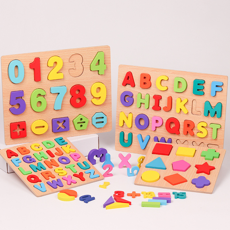 Wooden Puzzle 3D Alphabet Number Shape Matching Busy Board Game Montessori Baby Toys Early Education Learning Toys for Children