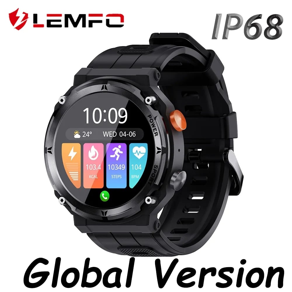 LEMFO C21Pro IP68 Smart Watch Men Global Version Language Bluetooth Call Sports Modes Health Monitor 1.39" 360*360 410mAh BT5.2