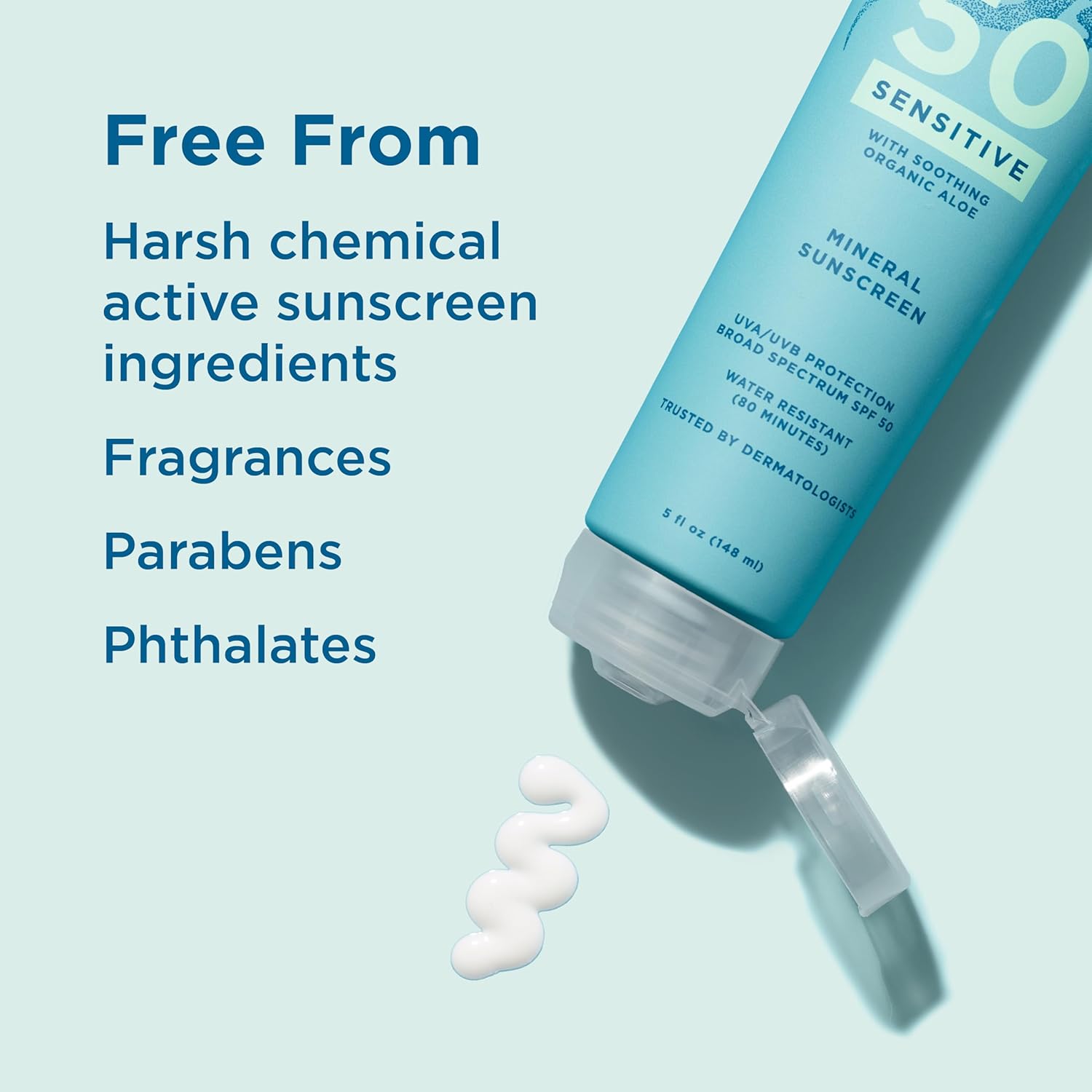 Blue Lizard Sensitive Mineral SPF 50 Sunscreen Lotion, 100% Mineral Sunscreen, UVA/UVB Protection, Infused with organic Aloe Vera, Soothes and Hydrate