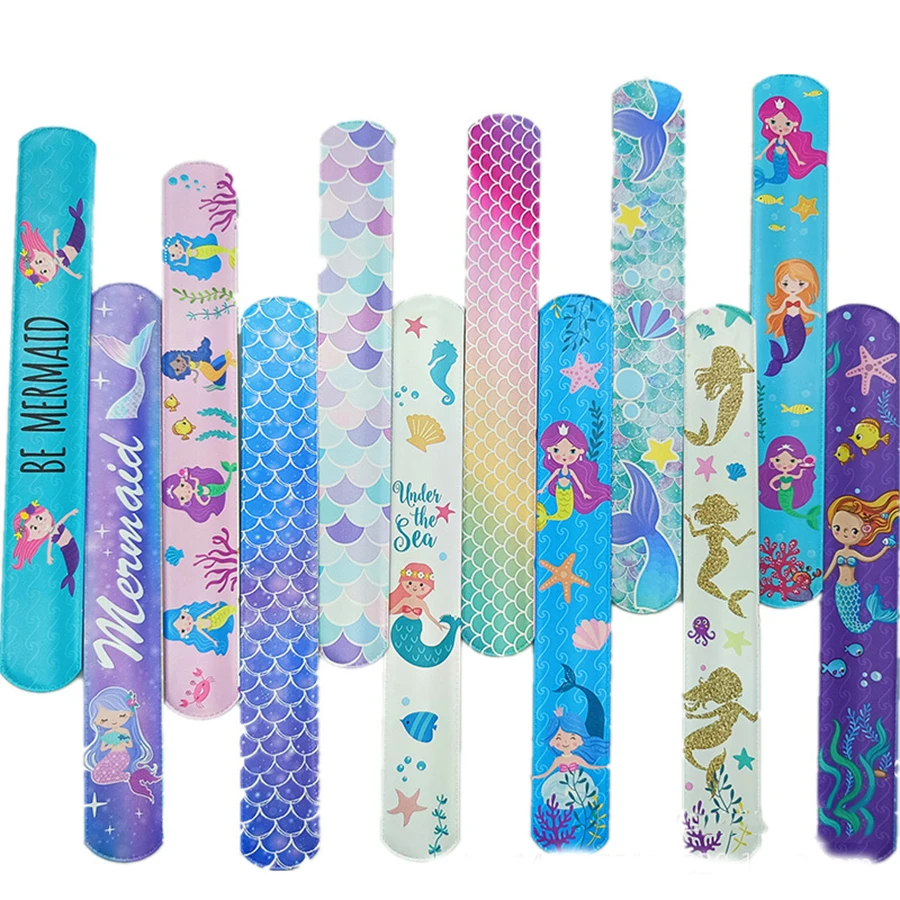 6Pcs Random Cartoon Mermaid Slap Bracelets Animals Wristband Gift Birthday Kids Favor Toys Party Supplies