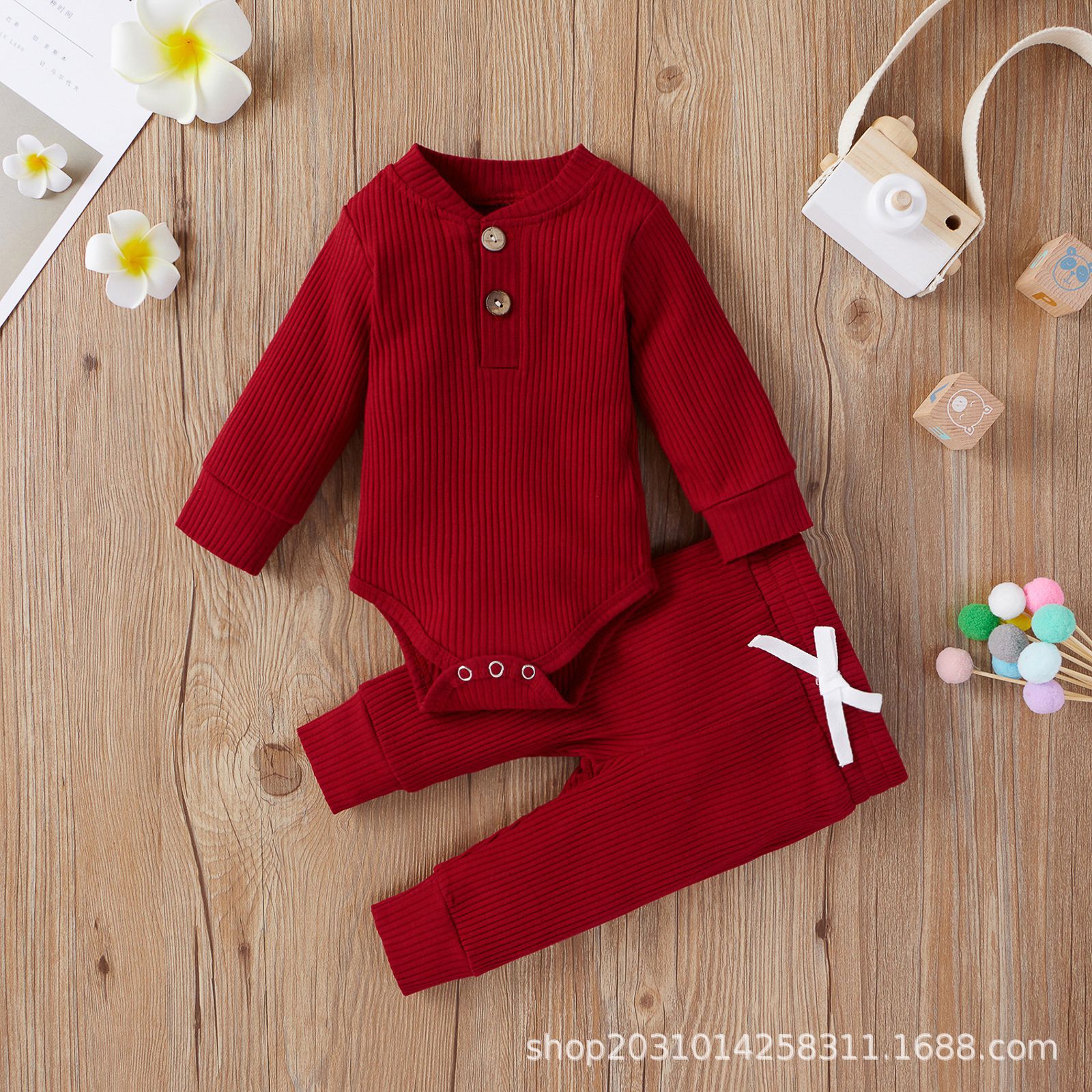 Infant Newborn Baby Girl Boy Spring Autumn Ribbed/Plaid Solid Clothes Sets Long Sleeve Bodysuits + Elastic Pants 2PCs Outfits