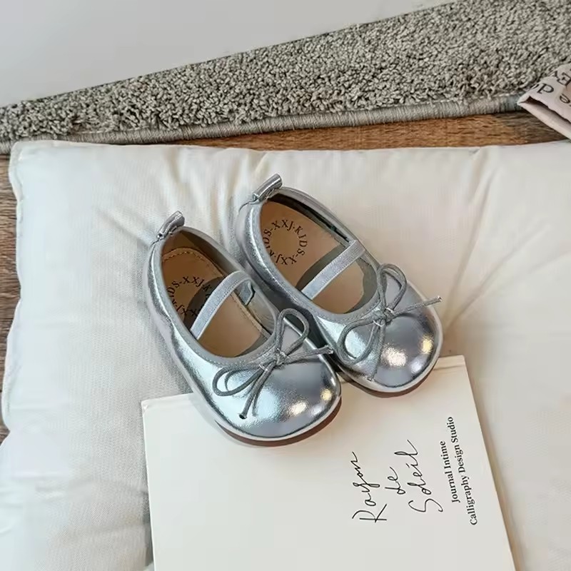 2025 Spring&Autumn Children's Little Leather Shoes for Girls Korean Girls' Soft Sole Bow Anti Slip Fashion Princess Single Shoes