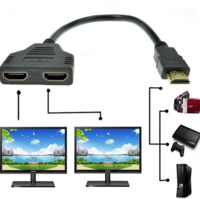 2 Dual Port Y Splitter 1080 V1.4 Male To Double Female Adapter Cable 1 Input 2 Output HDMI-compatible Converter Connect Aux Cord