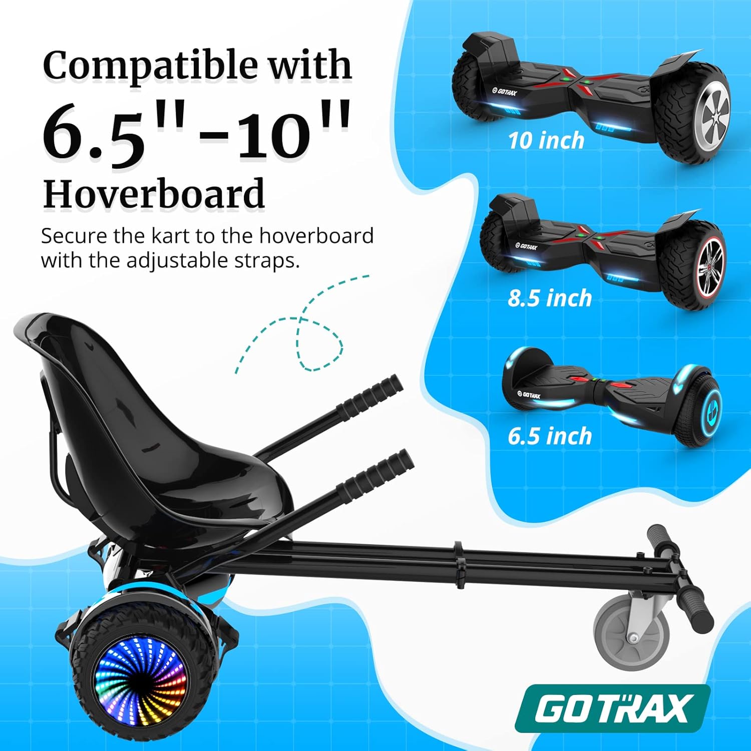Gotrax Hoverboard Kart Seat Attachment Accessory for 6.5" 8" 8.5" 10" Self Balancing Scooter, Adjustable Frame Length and Handlebar Control Buggy Atta
