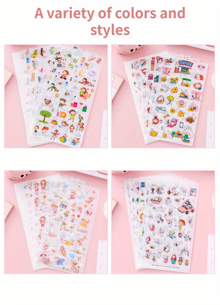 6sheets Cartoon Stickers Decorative Stickers For Water Bottle Computer, Notebook Luggage Phone