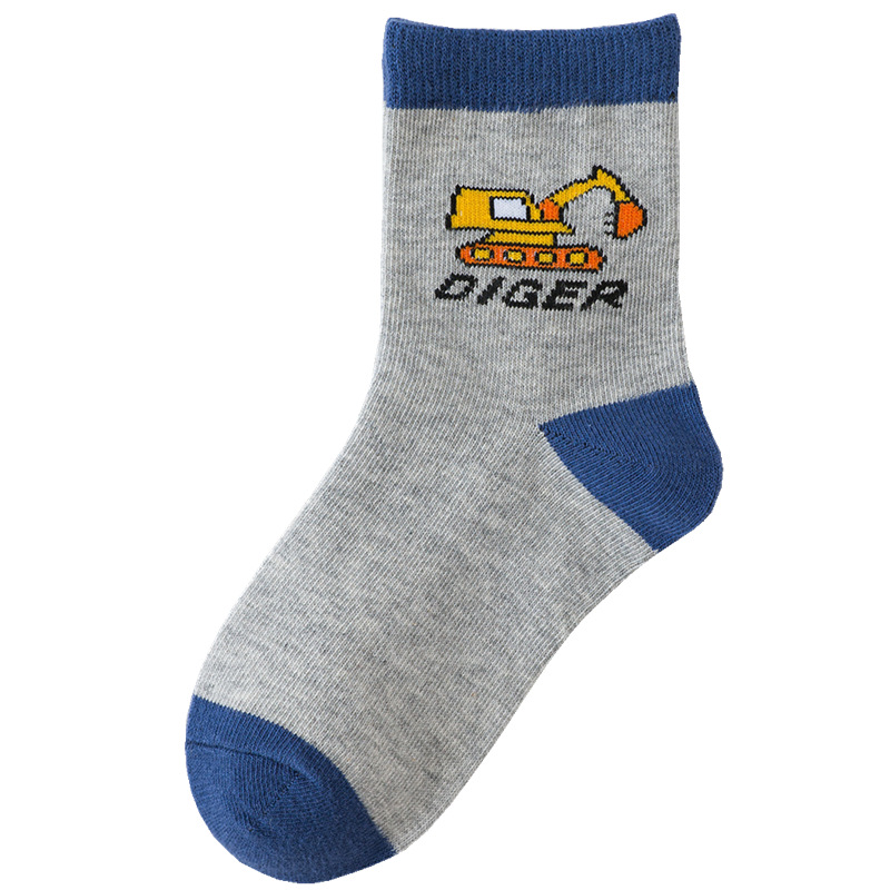 5 pairs of children's socks Spring and Autumn pure cotton car cartoon boys' medium tube socks