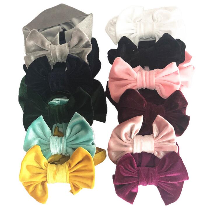 Kids Velvet Bow Turban Headband Baby Elastic Hair Wrap Knot Big Bowknot Hair Accessories Festival Headwear Gift