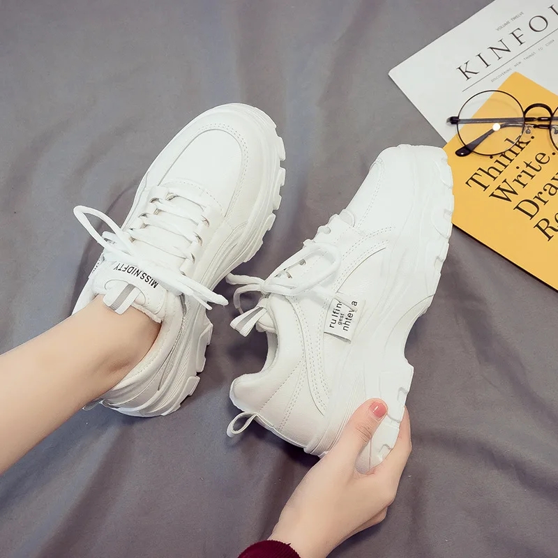2023 Summer New Daddy Shoes Women Breathable Platform White Sneakers Lace-up Running Sports Women's Casual Shoes